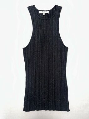 Madewell Black XXS The Signature Shimmer Knit Cutaway Sweater Tank Fairy Grunge